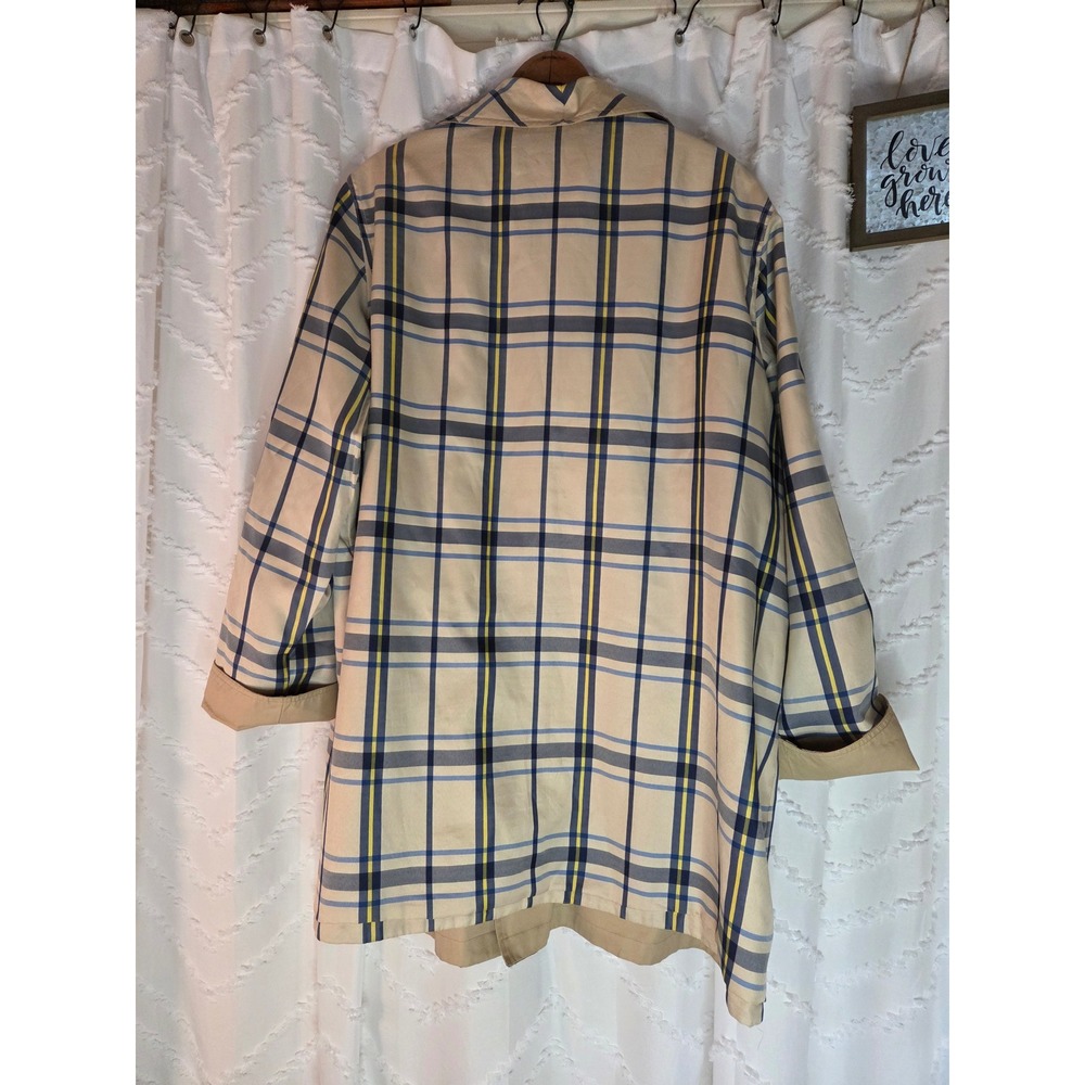 Brylane Woman Weather Solutions Beige Plaid Reversible Trench Coat Size 24W Hat - Picture 6 of 9